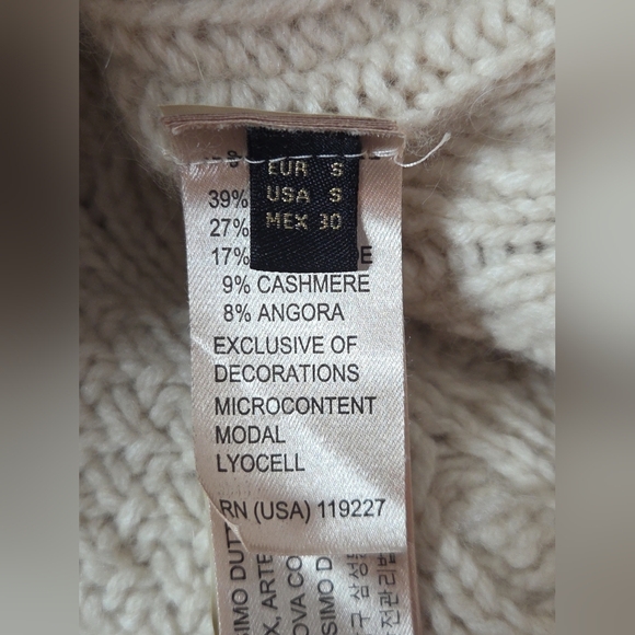 NEW Massimo Dutti Wool Angora Cashmere Poncho Cape sz S Fisherman Cable Kangaroo - Picture 4 of 12